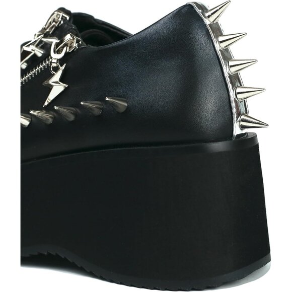 ⚡Women's Black Silver Studs Chrome Plated Toe Cap Platform Wedges Boots - Picture 7 of 8